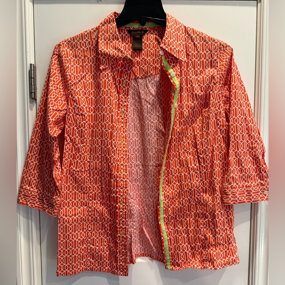Multiples Vibrant Orange Patterned Blouse Size Medium